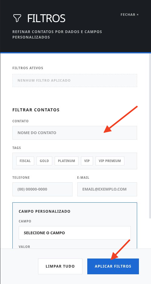 Filtros de contatos